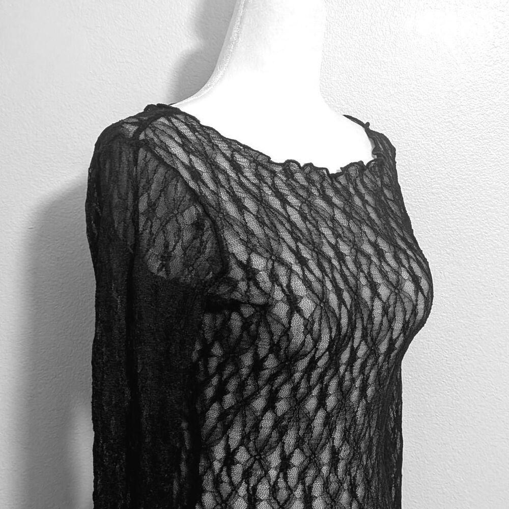 Urban Outfitters Black Gothic Sheer Lace Ruffle Long Sleeve Top | Size M - Picture 3 of 5